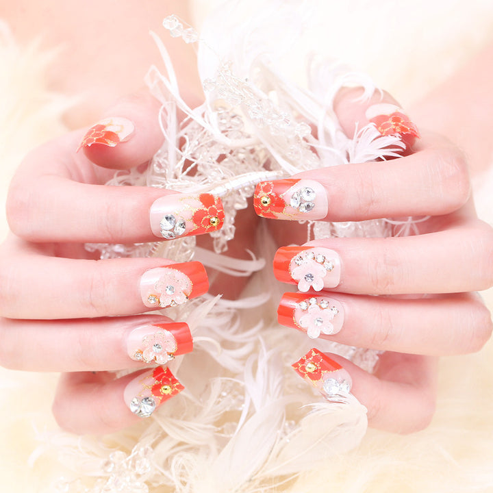 Floral Rhinestone Press-On Nails