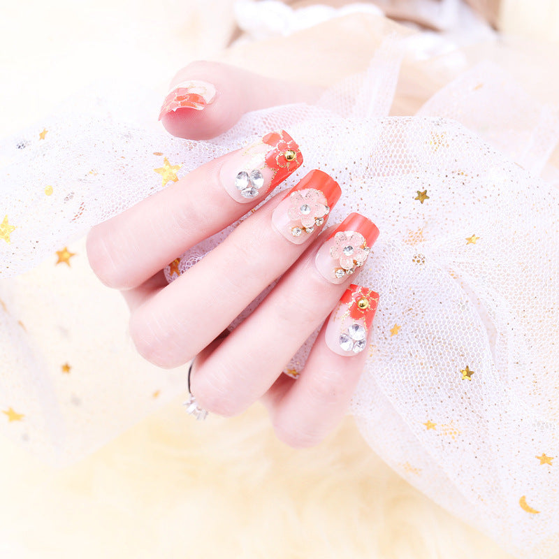 Floral Rhinestone Press-On Nails
