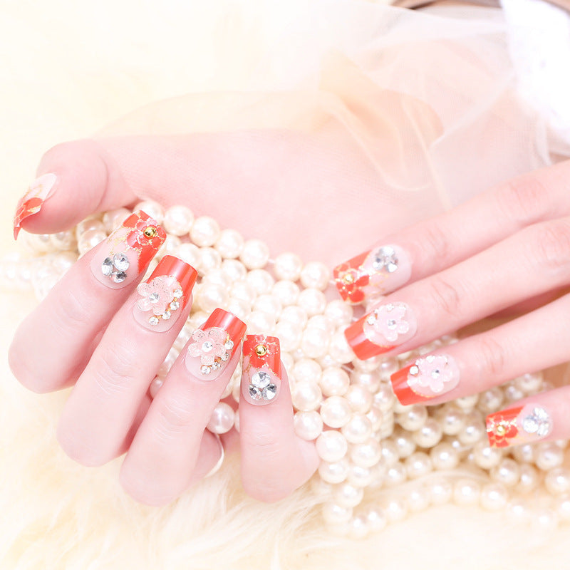 Floral Rhinestone Press-On Nails