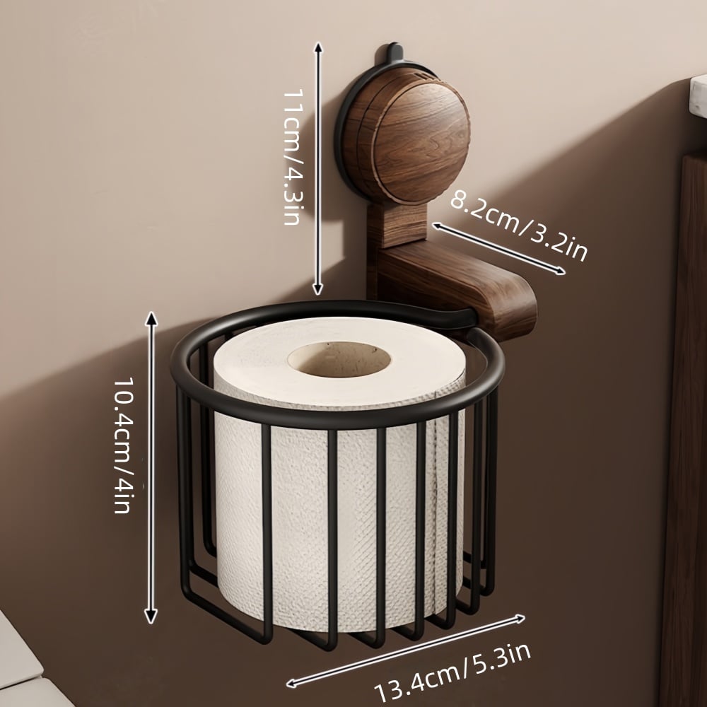 Walnut Wood Toilet Paper Holder – Drilling-Free with Suction Cup | Kalsten