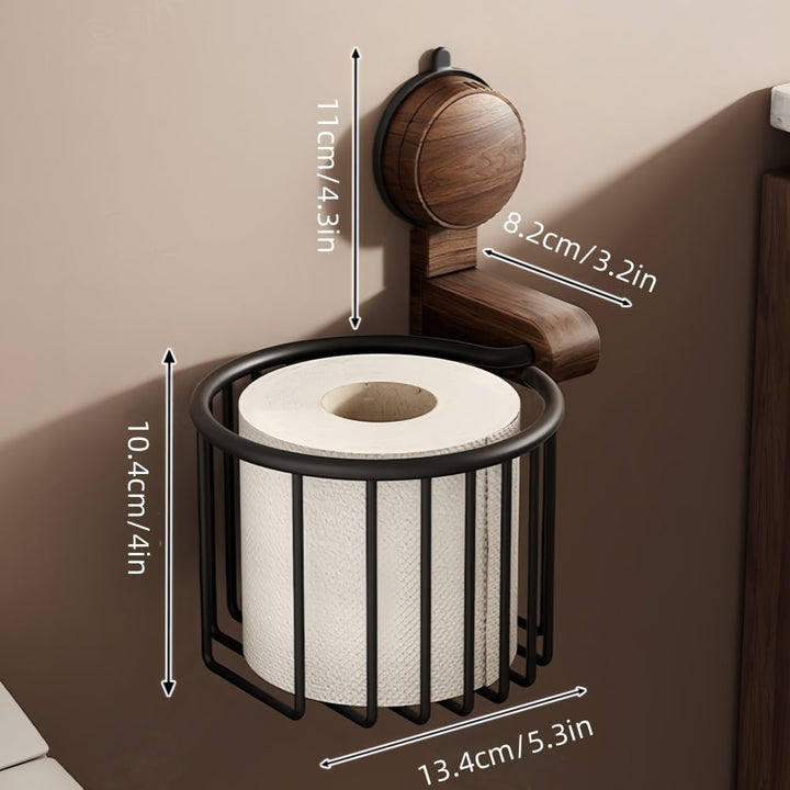 Walnut Wood Toilet Paper Holder – Drilling-Free with Suction Cup | Kalsten