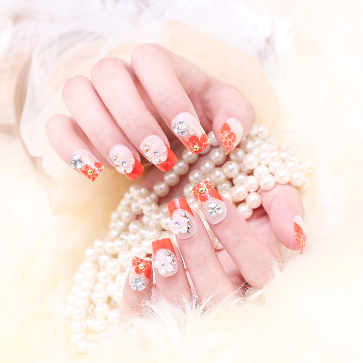 Floral Rhinestone Press-On Nails