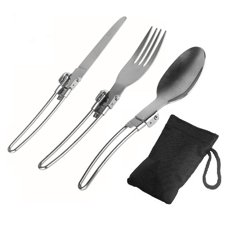 Foldable Stainless Steel Camping Cutlery Set with Locking Hinge and Carry Pouch Kalsten