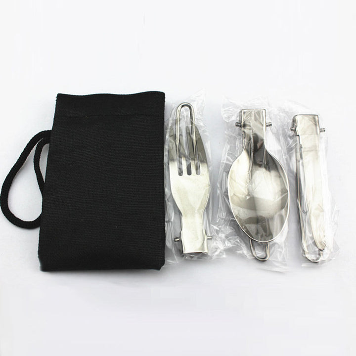 Foldable Stainless Steel Camping Cutlery Set with Locking Hinge and Carry Pouch Kalsten