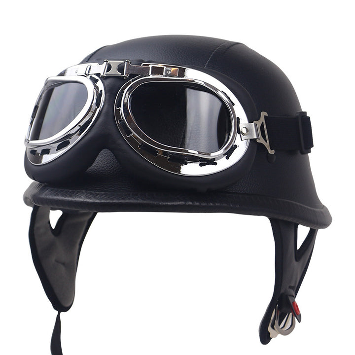Vintage Leather Motorcycle Helmet with Goggles Kalsten