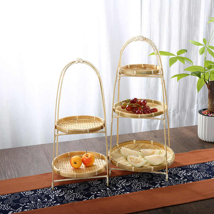 Unisex Three-Tier Serving Stand made of hand-woven natural material Kalsten