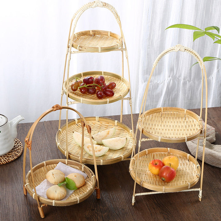 Unisex Three-Tier Serving Stand made of hand-woven natural material Kalsten