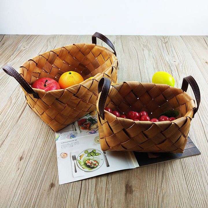 Premium Woven Storage Basket with Leather Handles Kalsten