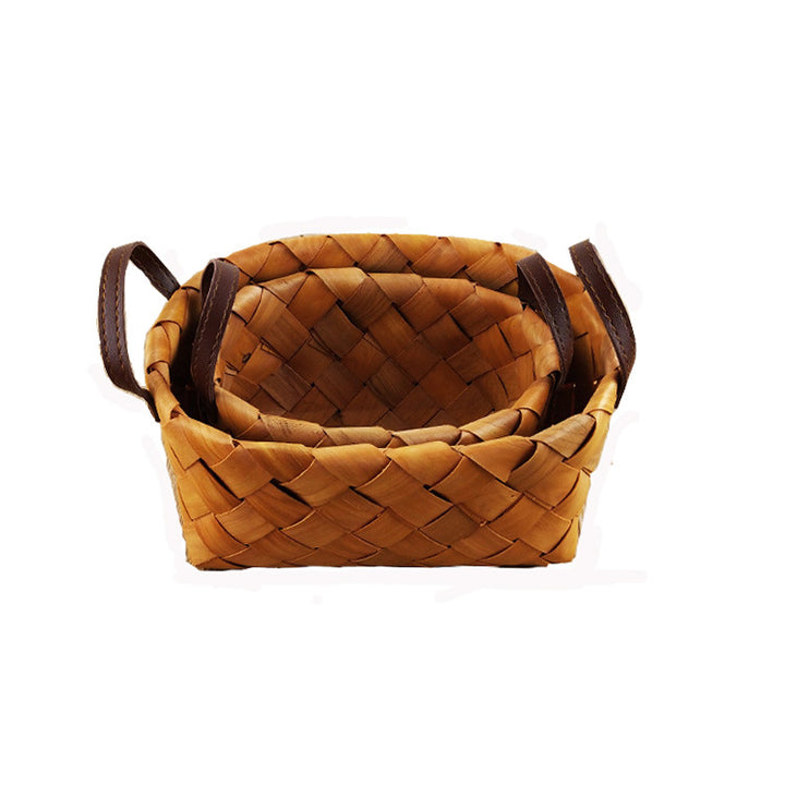 Premium Woven Storage Basket with Leather Handles Kalsten
