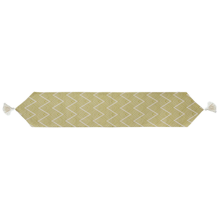 More modern woven table runner made of cotton blend with chevron jacquard and tassels