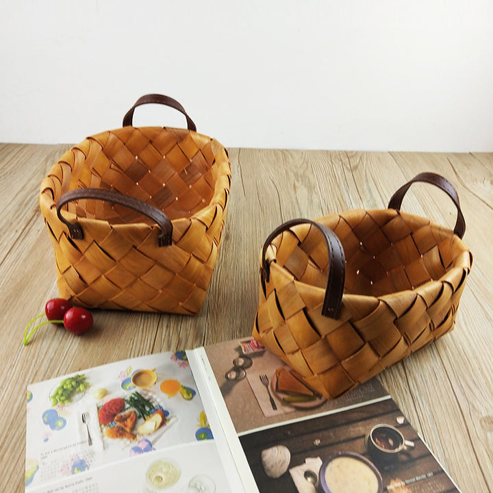 Premium Woven Storage Basket with Leather Handles Kalsten