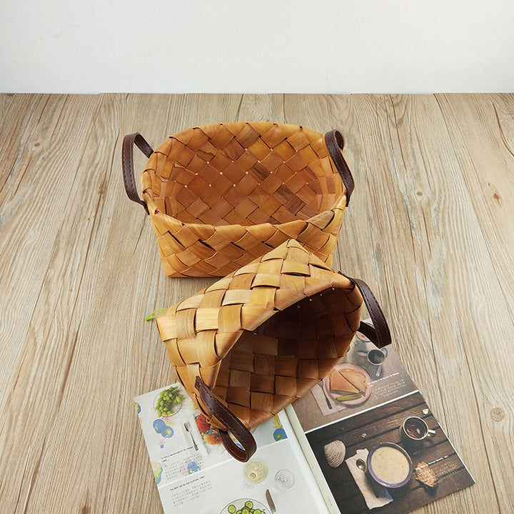 Premium Woven Storage Basket with Leather Handles Kalsten