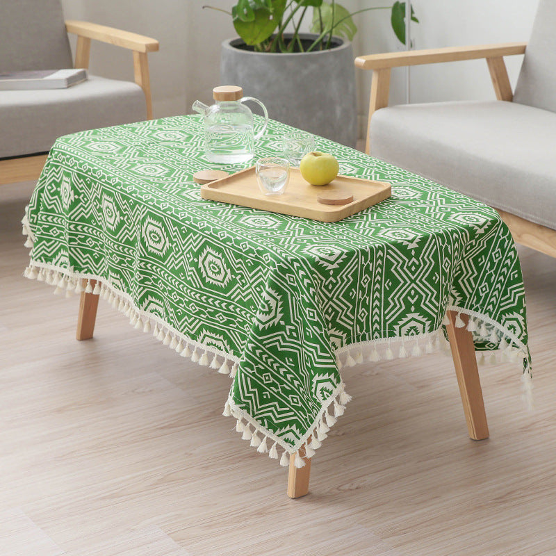 Woven cotton tablecloth in ethnic jacquard with tassel border Kalsten