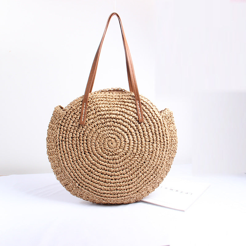 Round Bast Bag with Elegant Leather Handles Kalsten