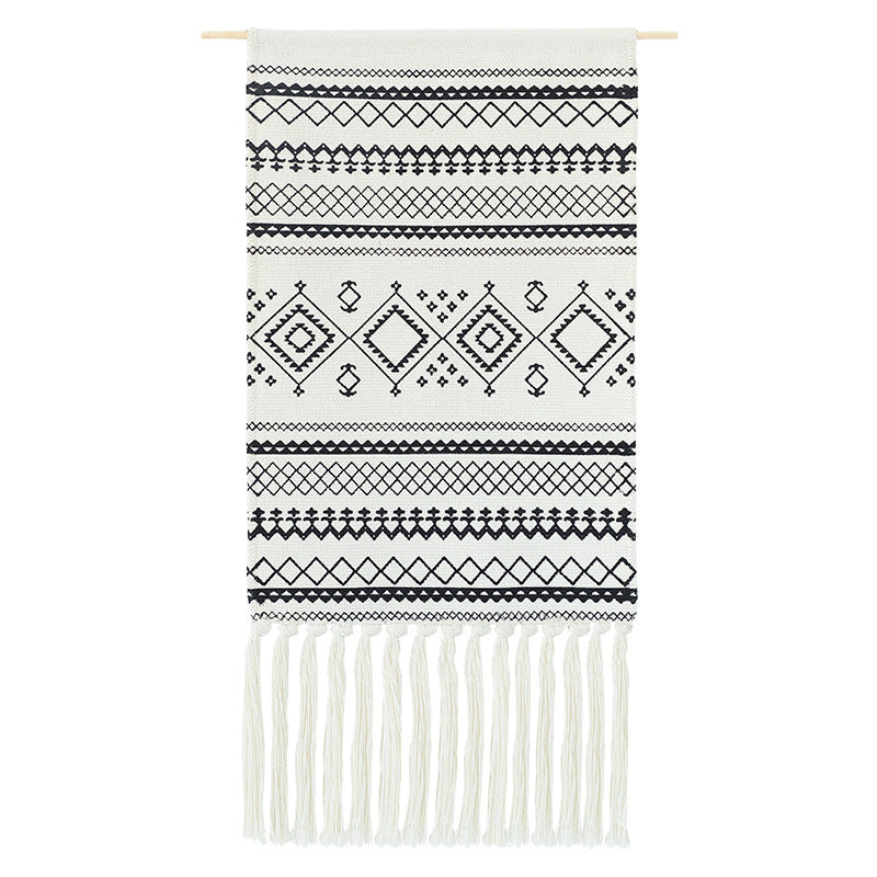 Boho-Ethno-Style tapestry set with fringes and wooden rod Kalsten