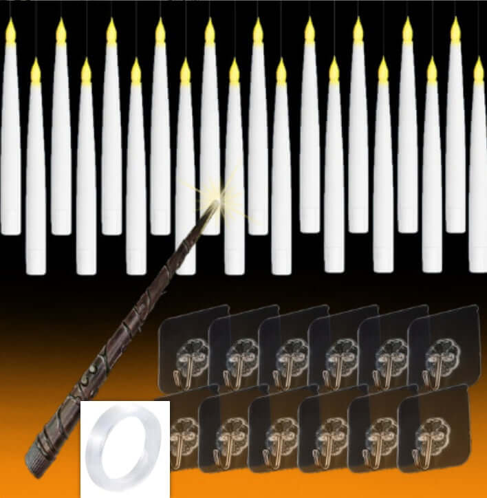 20 LED Floating Taper Candles With Candle Sticks and Magic Wand Remote Control for Home and Event Decoration | Kalsten