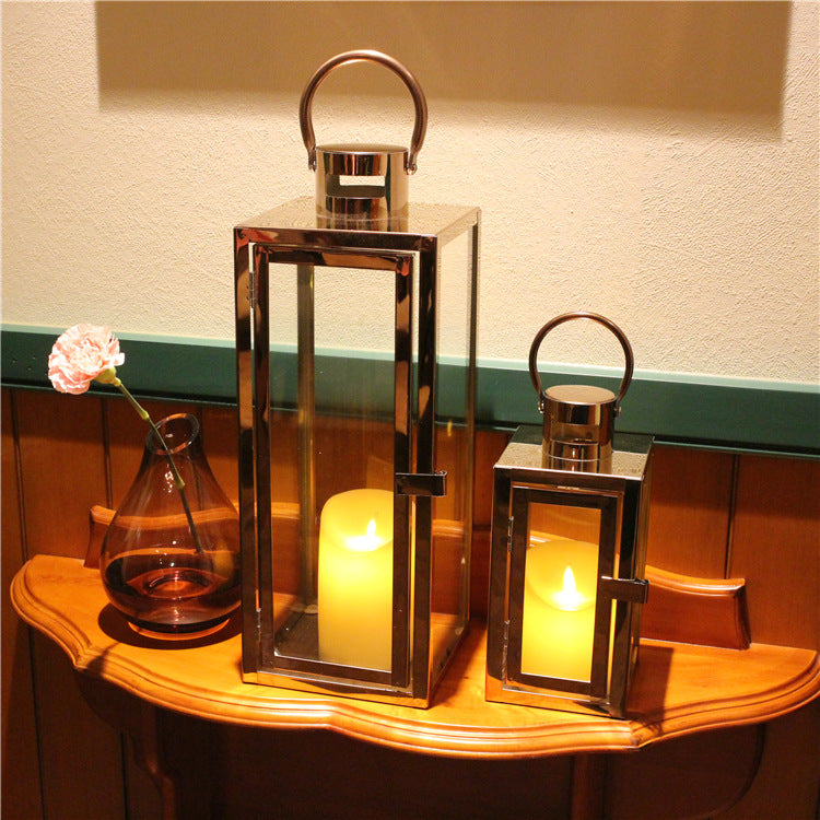 Stainless-Steel Glass Panel Rectangular Lanterns with Ring Handles and Hinged Door Kalsten