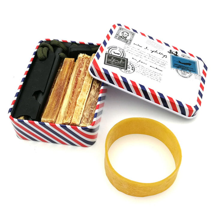 portable travel palo santo ritual kit with metal airmail tin and fire starter Kalsten
