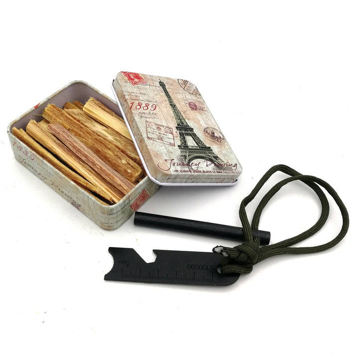 portable travel palo santo ritual kit with metal airmail tin and fire starter Kalsten