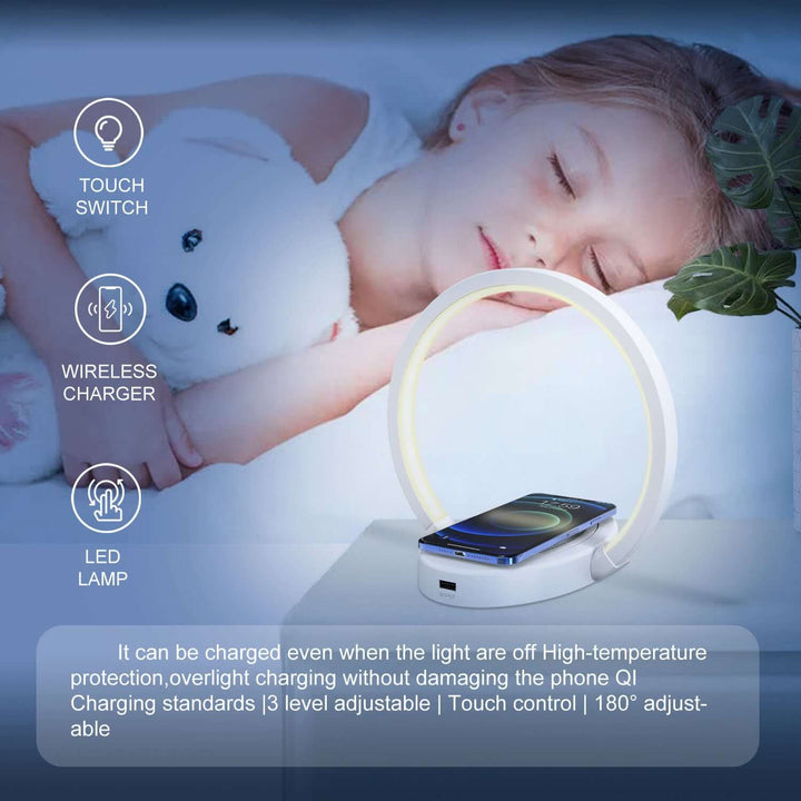 Night Lights Lamp Bluetooth Speaker Table Light With 10W Wireless Charger USB Port Phone Holder With Dynamic Color | Kalsten