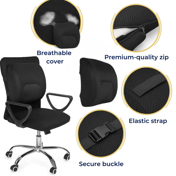 DriveEase | Car Lumbar Support Cushion – Memory Foam Relief – Breathable Mesh – Ideal for Commute & Long Drives Kalsten