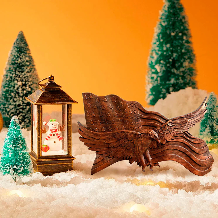 Kalsten | American Flag Wood Wall Art Hand Carved Eagle Patriotic Decoration
