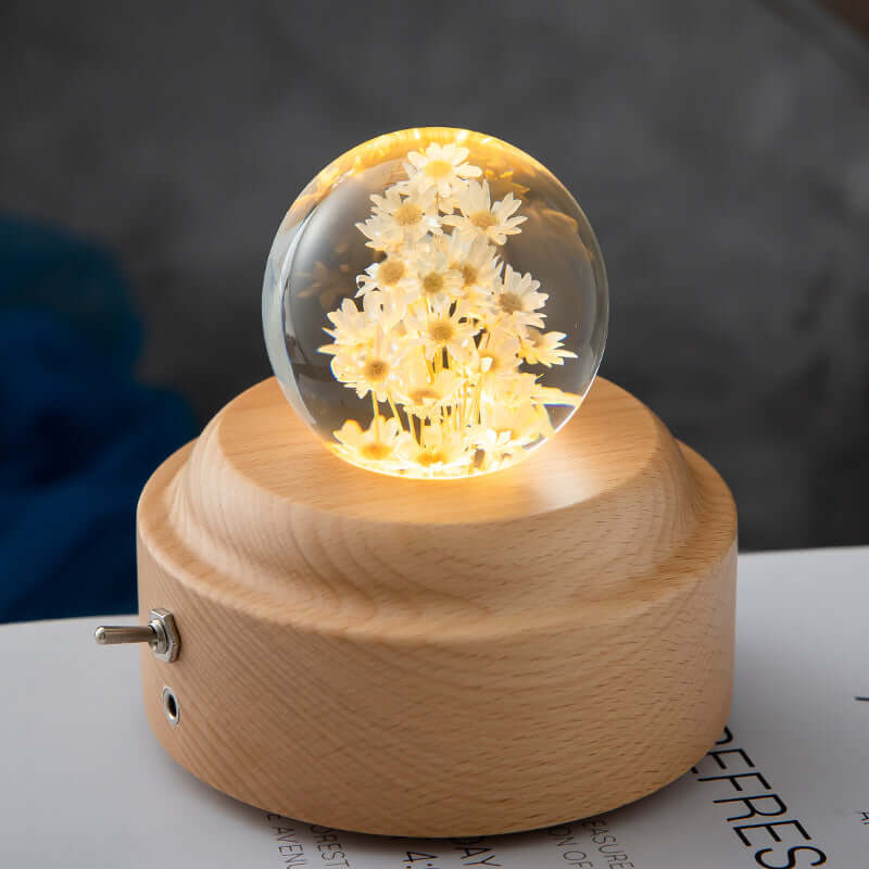 LED Night Light Flower Crystal Ball Children Night Lamp With Woodern Base Bedroom Ambient Light Creative Gift Night Light | Kalsten
