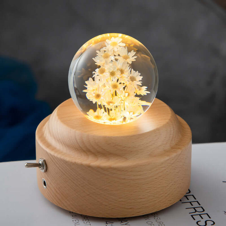 LED Night Light Flower Crystal Ball Children Night Lamp With Woodern Base Bedroom Ambient Light Creative Gift Night Light | Kalsten