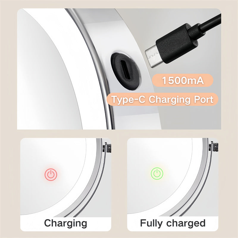 Kalsten | Rechargeable wall-mounted shaving mirror | 360° rotation. 1X/10X magnification and adjustable LED lighting for use in the bathroom