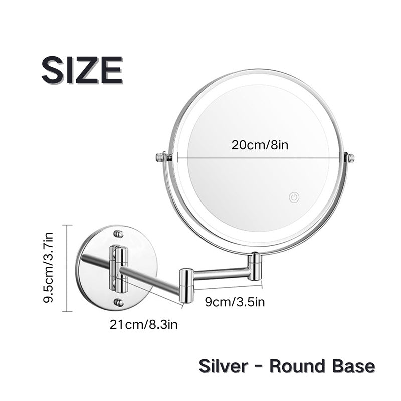 Kalsten | Rechargeable wall-mounted shaving mirror | 360° rotation. 1X/10X magnification and adjustable LED lighting for use in the bathroom