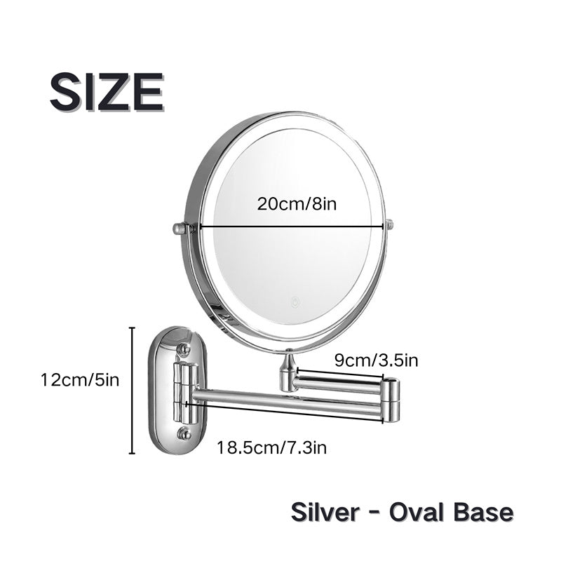 Kalsten | Rechargeable wall-mounted shaving mirror | 360° rotation. 1X/10X magnification and adjustable LED lighting for use in the bathroom