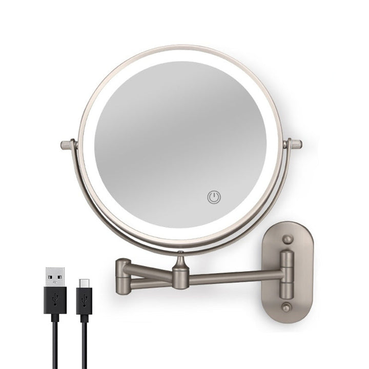 Kalsten | Rechargeable wall-mounted shaving mirror | 360° rotation. 1X/10X magnification and adjustable LED lighting for use in the bathroom