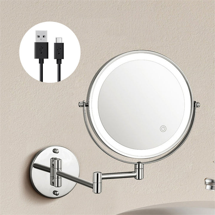 Kalsten | Rechargeable wall-mounted shaving mirror | 360° rotation. 1X/10X magnification and adjustable LED lighting for use in the bathroom