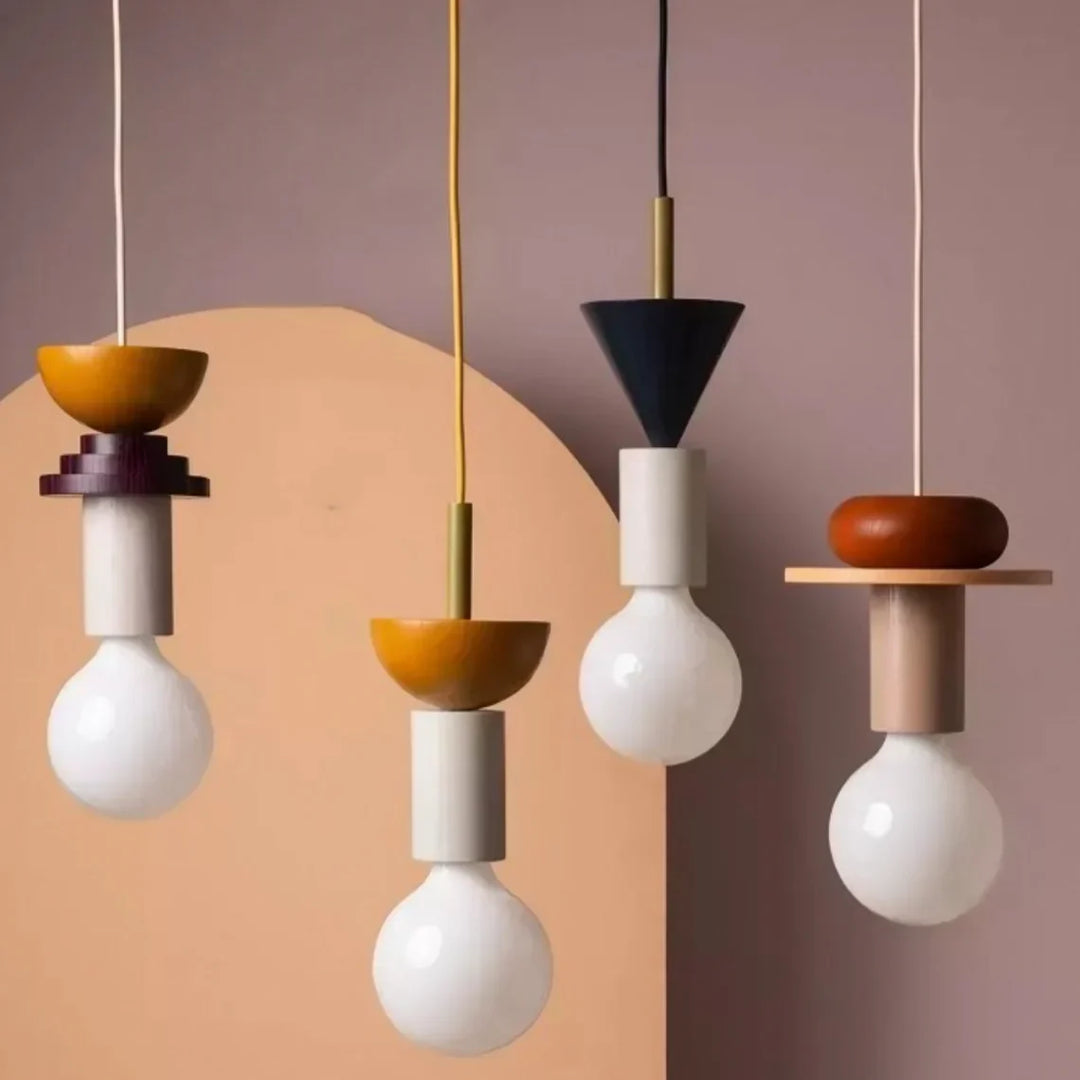 Pendant Light Wood 7.5 in to 16.5 in Multicolor Geometric Dining Living Room Ceiling Lamp Modern Home Decor | Kalsten