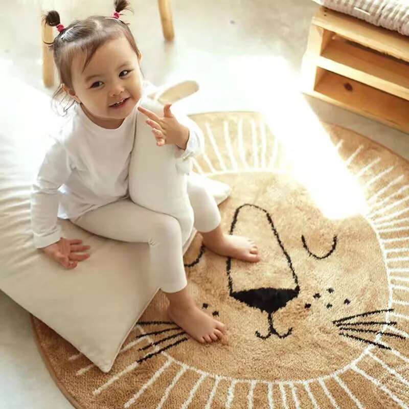 Kalsten | Round Lion Rug for Kids Soft Polyester Carpet 80cm 100cm 120cm