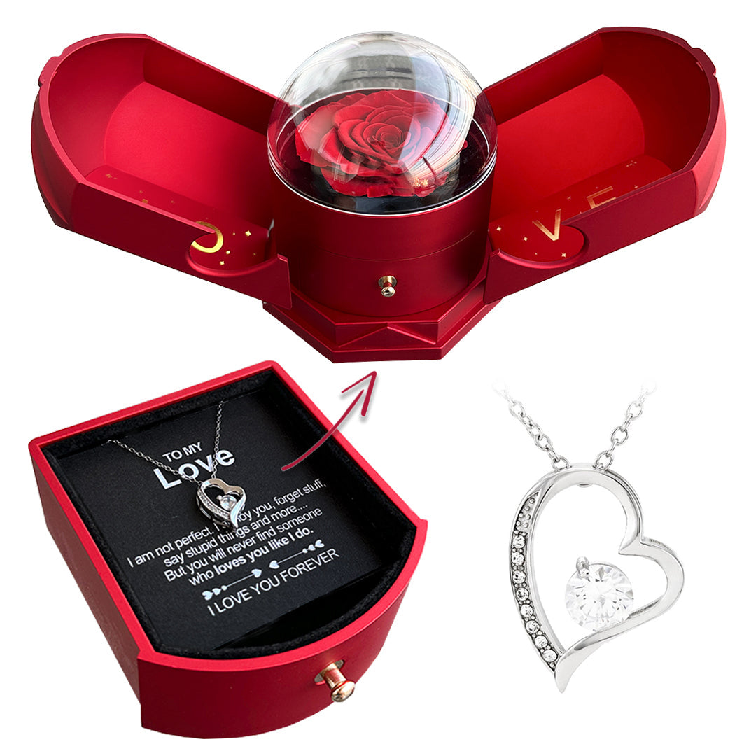 Kalsten | Eternal Rose Box "To My Love" With Diamond Heart Necklace