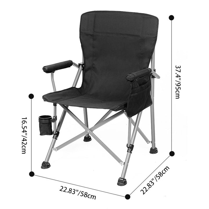 Modern Minimalist Square Carbon Steel Oxford Fabric Foldable Backrest Armrest Black Camping Chair For Outdoor | Kalsten