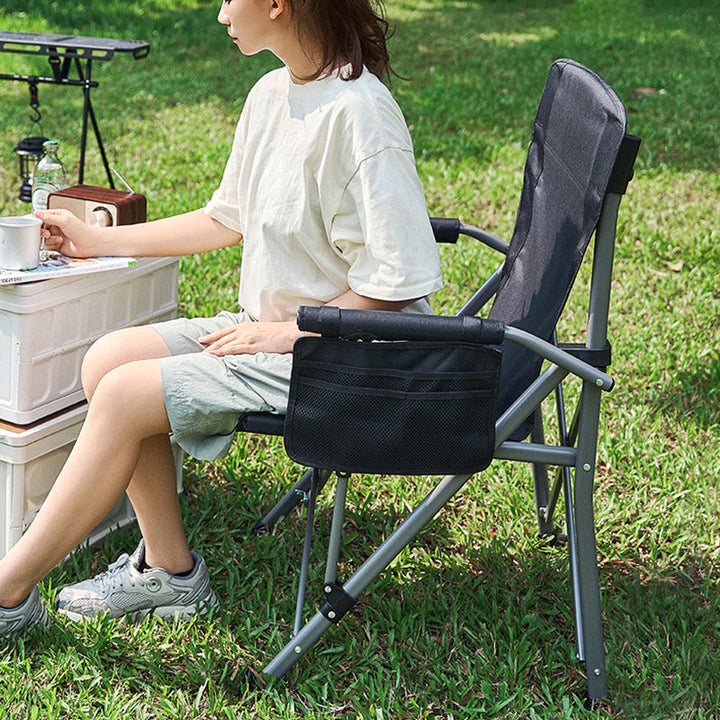 Modern Minimalist Square Carbon Steel Oxford Fabric Foldable Backrest Armrest Black Camping Chair For Outdoor | Kalsten