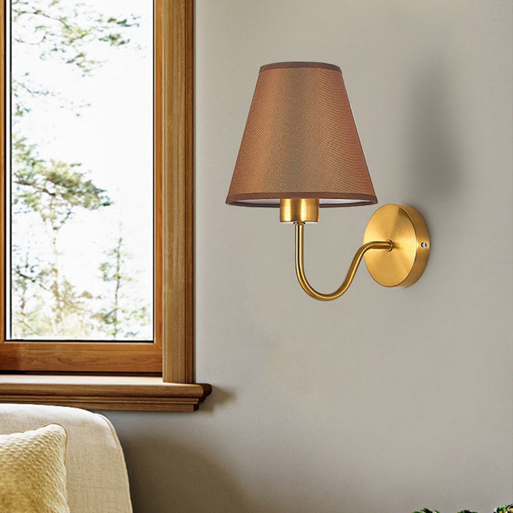 Contemporary Nordic Round Curved Rod Iron Fabric Shade 1-Light Wall Light Lamp for Living Room | Kalsten