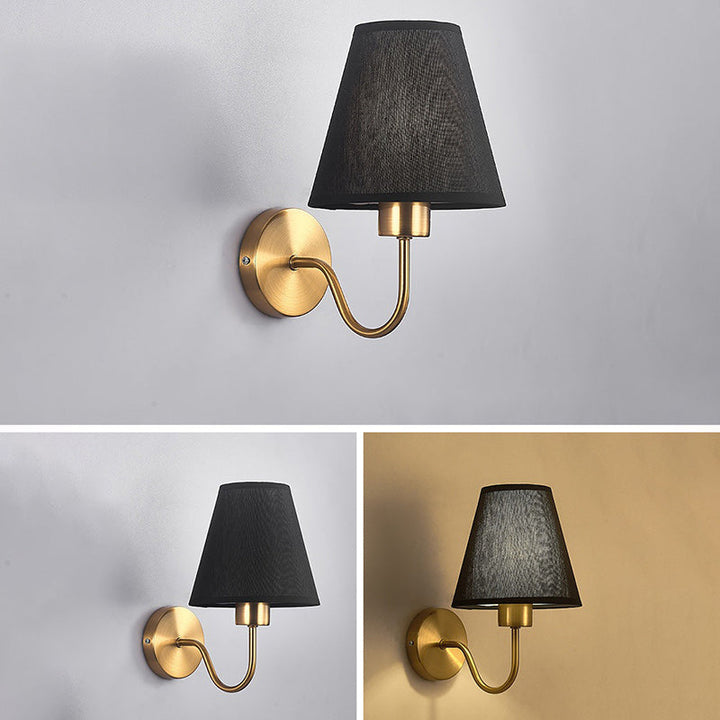 Contemporary Nordic Round Curved Rod Iron Fabric Shade 1-Light Wall Light Lamp for Living Room | Kalsten
