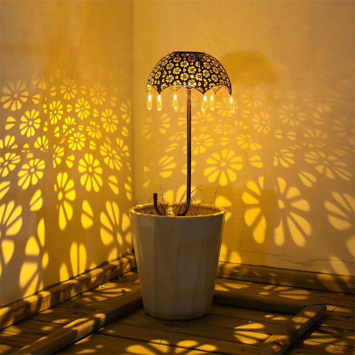 Modern Art Deco Solar Waterproof Umbrella Iron LED Ground Plug Outdoor Light For Garden | Kalsten
