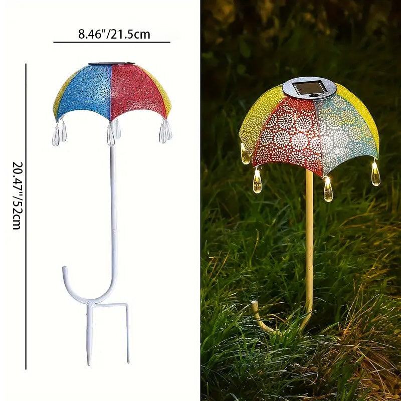 Modern Art Deco Solar Waterproof Umbrella Iron LED Ground Plug Outdoor Light For Garden | Kalsten