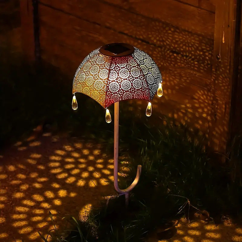 Modern Art Deco Solar Waterproof Umbrella Iron LED Ground Plug Outdoor Light For Garden | Kalsten