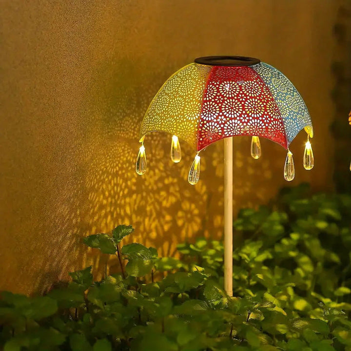 Modern Art Deco Solar Waterproof Umbrella Iron LED Ground Plug Outdoor Light For Garden | Kalsten