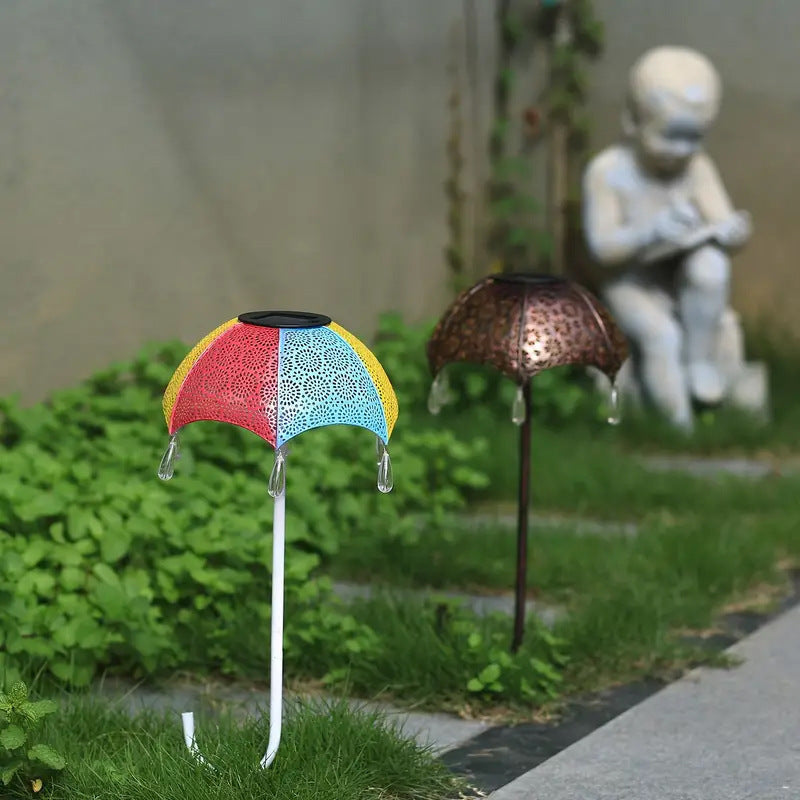 Modern Art Deco Solar Waterproof Umbrella Iron LED Ground Plug Outdoor Light For Garden | Kalsten