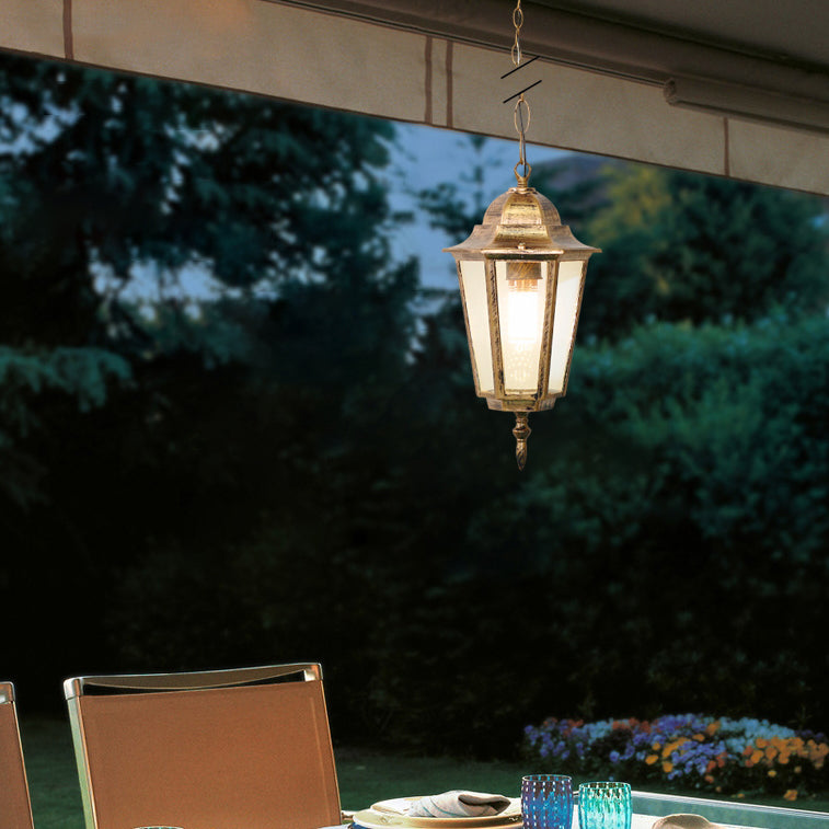 Traditional Vintage Waterproof Hexagonal Aluminum Acrylic 1-Light Pendant Light For Outdoor Patio | Kalsten