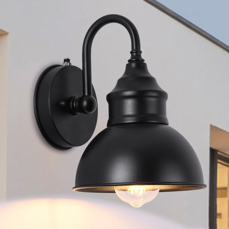 Modern Minimalist Outdoor Waterproof Round Curved Pole Iron Shade 1-Light Wall Sconce Lamp For Garden | Kalsten