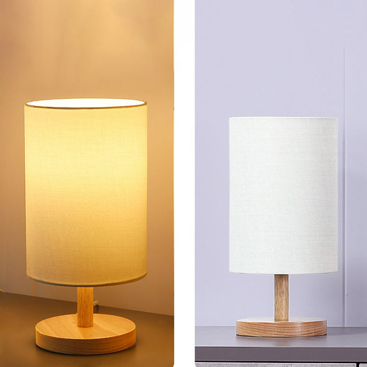 Traditional Japanese Cylinder Wood Fabric 1-Light Table Lamp for the Living Room | Kalsten