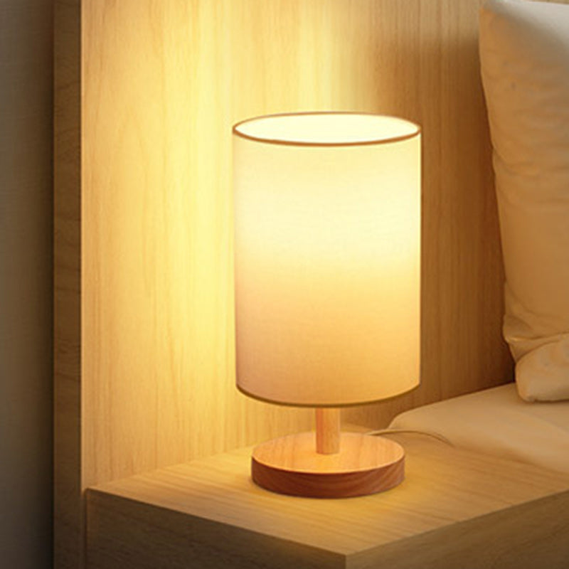 Traditional Japanese Cylinder Wood Fabric 1-Light Table Lamp for the Living Room | Kalsten