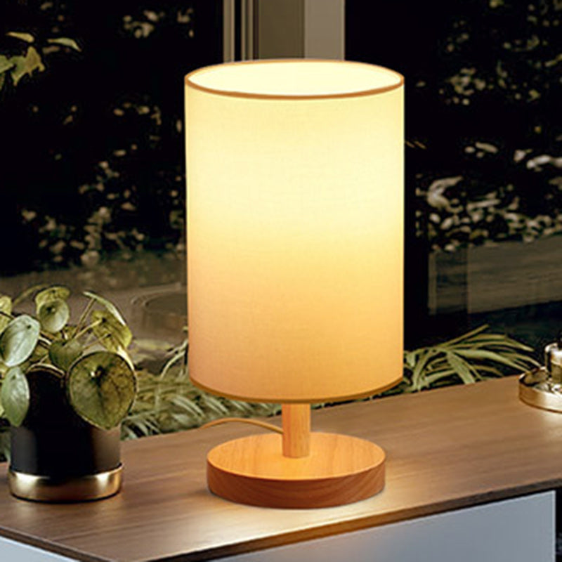 Traditional Japanese Cylinder Wood Fabric 1-Light Table Lamp for the Living Room | Kalsten